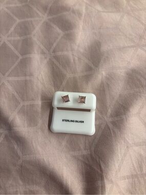 Sterling Silver Pink Square-Cut Stud Earrings